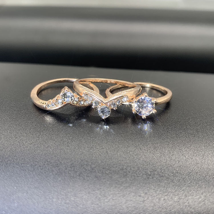 Conjunto de tres anillos de diamantes de aleación de aleación al por mayor de tres anillos